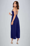 Blue Open Back Strappy Cropped Culotte Basic Jumpsuit - bejealous-com