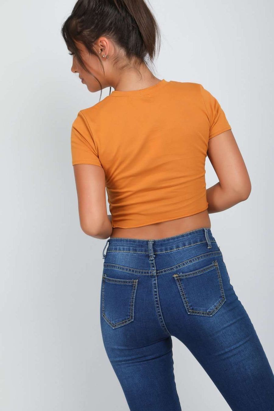 Bobbi Mustard Ripped Crop Top Tshirt - bejealous-com