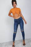 Bobbi Mustard Ripped Crop Top Tshirt - bejealous-com