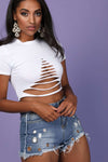Bobbi White Ripped Basic Cropped Tshirt - bejealous-com