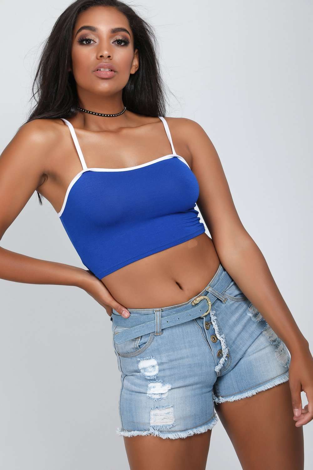 Breanne Contrast Strappy Cami Crop Top - bejealous-com