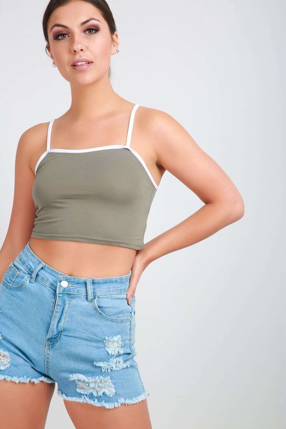 Breanne Contrast Strappy Cami Crop Top - bejealous-com