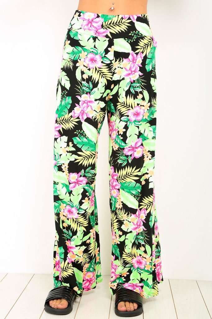 Breeze Tropical Print Wide Leg Palazzo Pants - bejealous-com