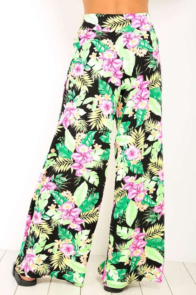 Breeze Tropical Print Wide Leg Palazzo Pants - bejealous-com