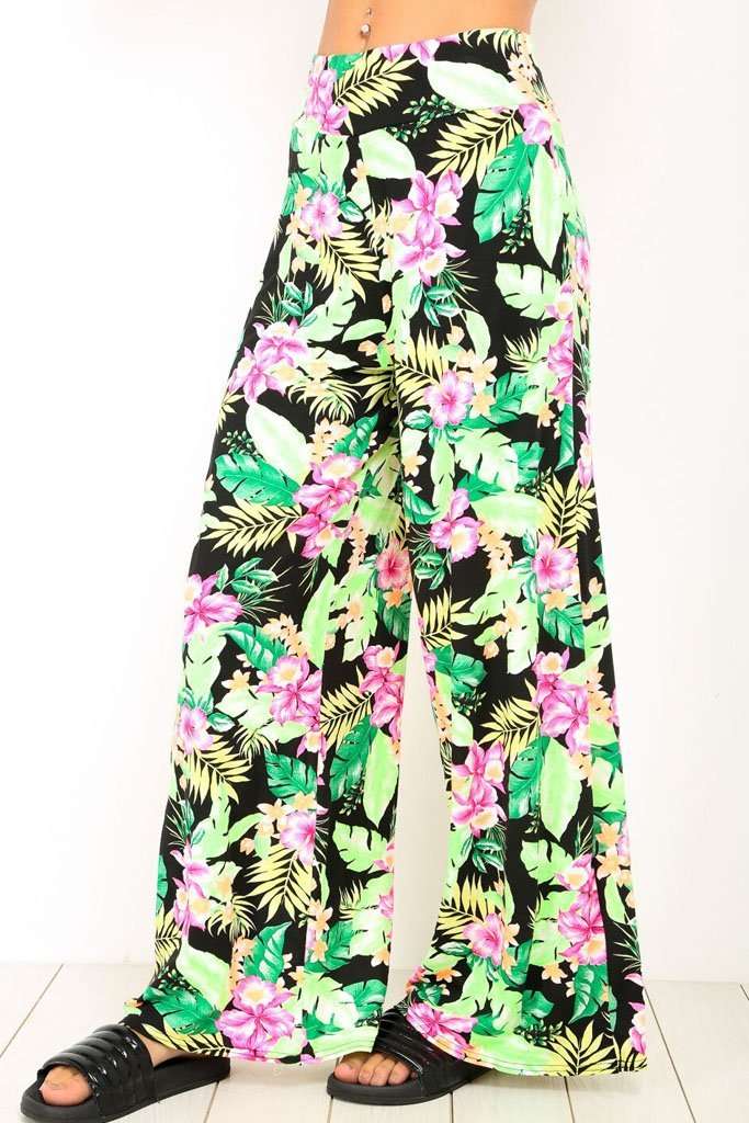 Breeze Tropical Print Wide Leg Palazzo Pants - bejealous-com