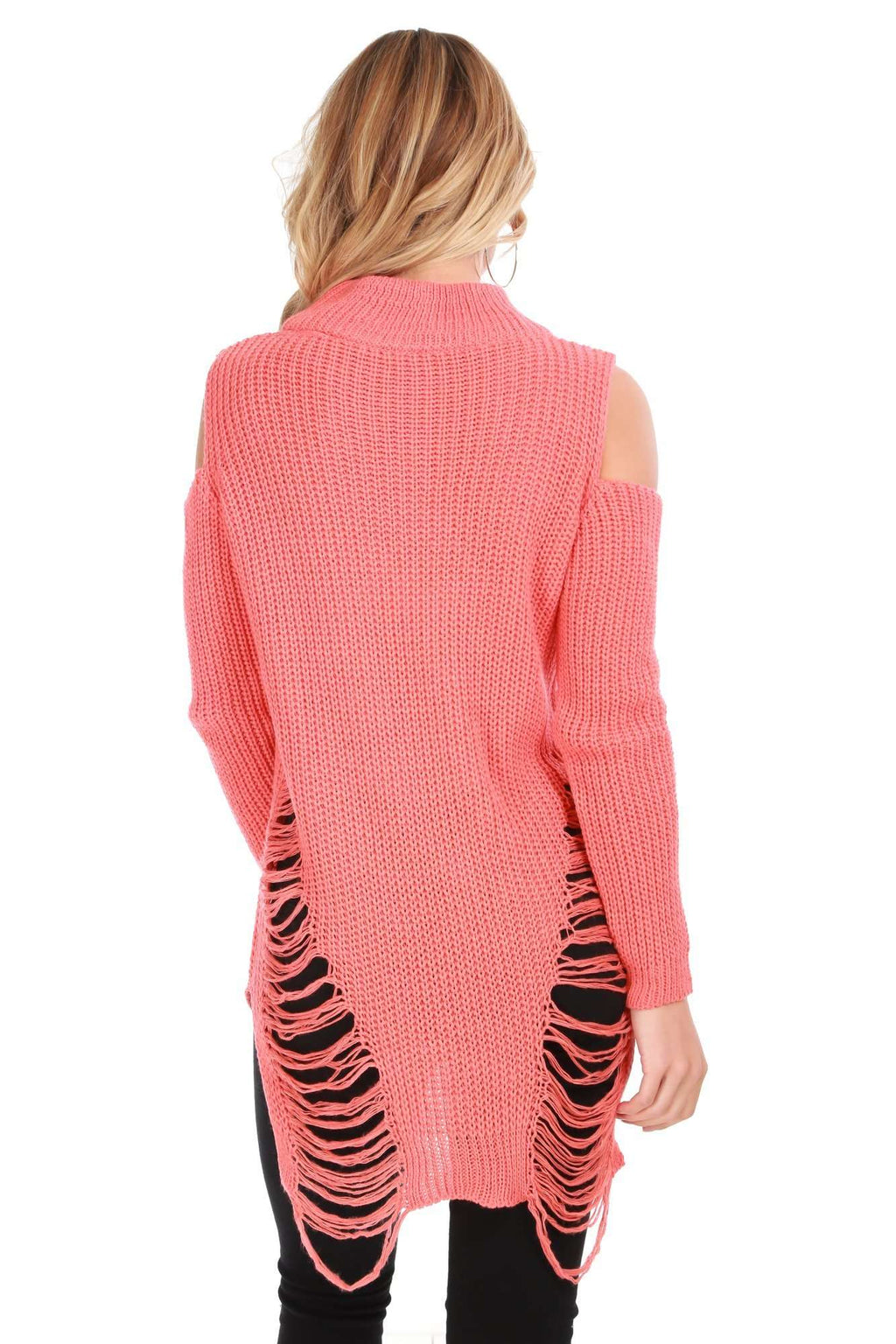 Bria Choker Neck Oversized Ripped Knitted Jumper - bejealous-com
