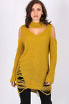 Bria Choker Neck Oversized Ripped Knitted Jumper - bejealous-com