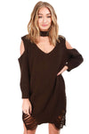 Bria Choker Neck Oversized Ripped Knitted Jumper - bejealous-com