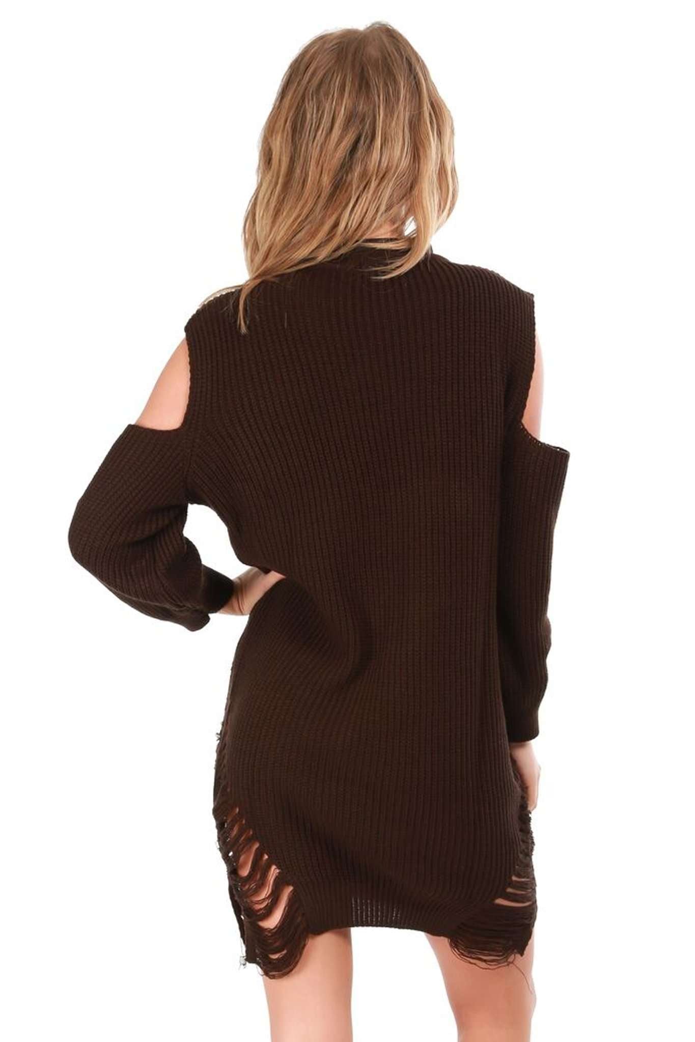 Bria Choker Neck Oversized Ripped Knitted Jumper - bejealous-com