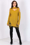 Bria Choker Neck Oversized Ripped Knitted Jumper - bejealous-com