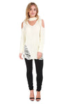 Bria Choker Neck Oversized Ripped Knitted Jumper - bejealous-com
