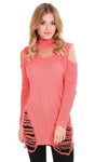 Bria Choker Neck Oversized Ripped Knitted Jumper - bejealous-com