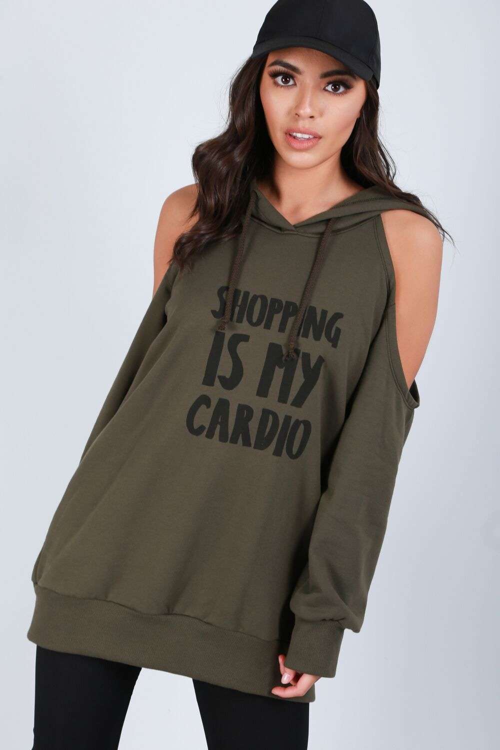 Brianna Cold Shoulder Slogan Print Hoodie - bejealous-com