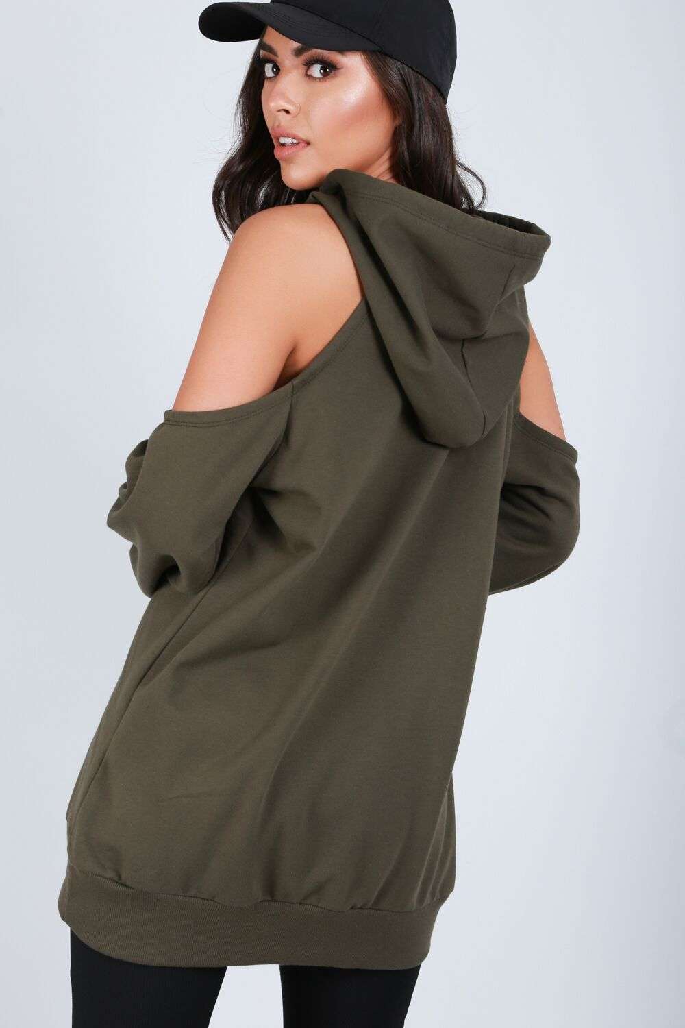 Brianna Cold Shoulder Slogan Print Hoodie - bejealous-com