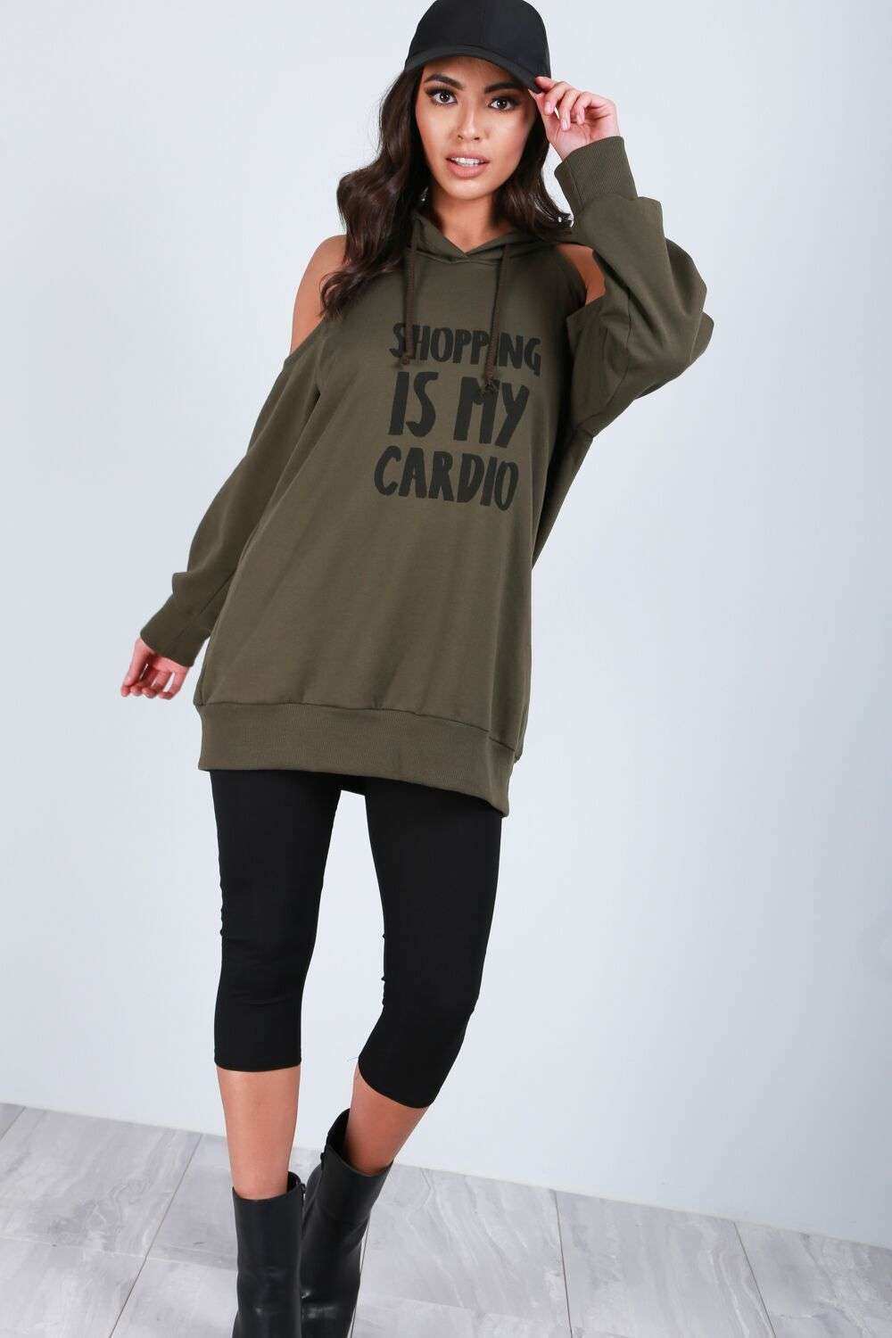 Brianna Cold Shoulder Slogan Print Hoodie - bejealous-com