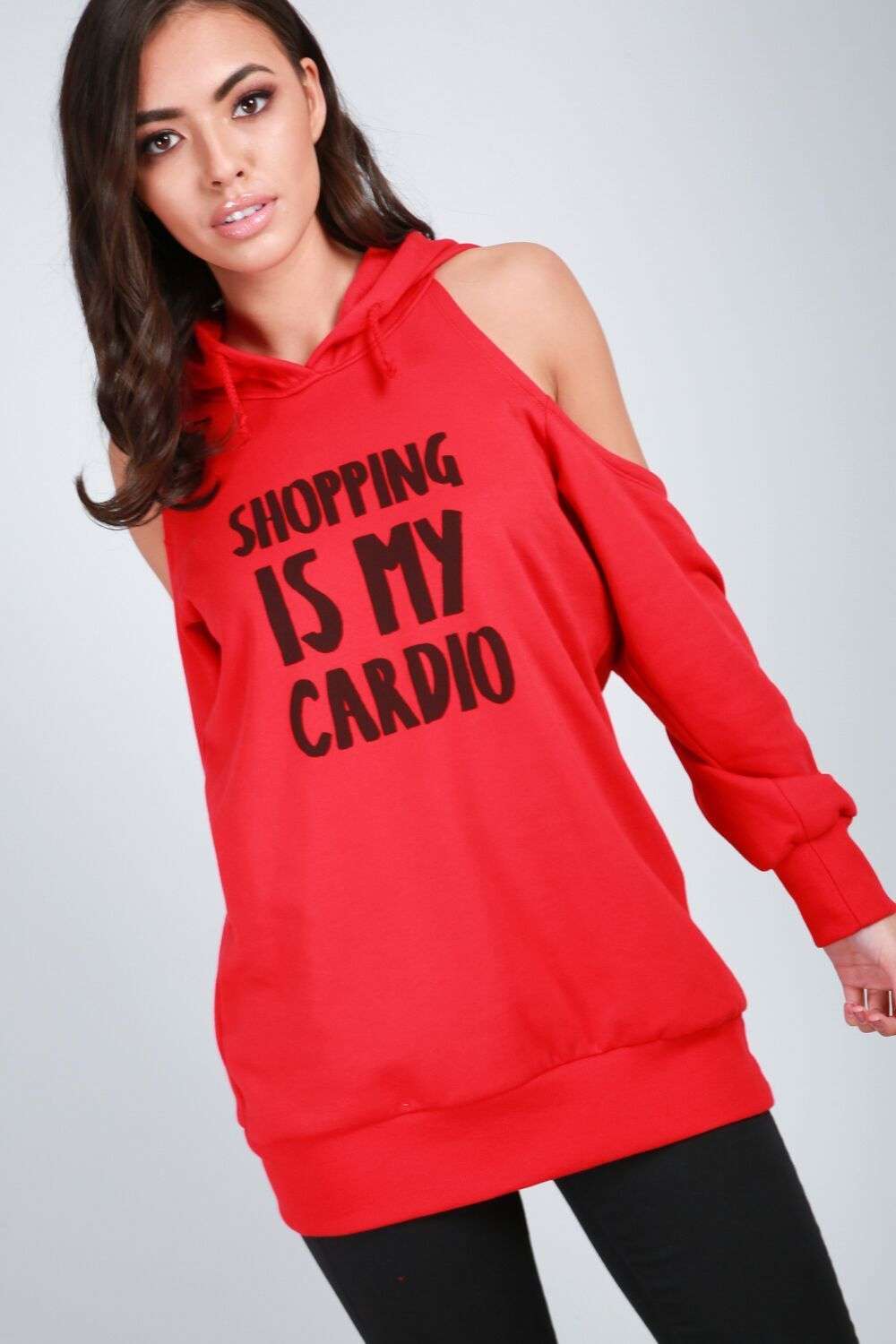 Brianna Cold Shoulder Slogan Print Hoodie - bejealous-com
