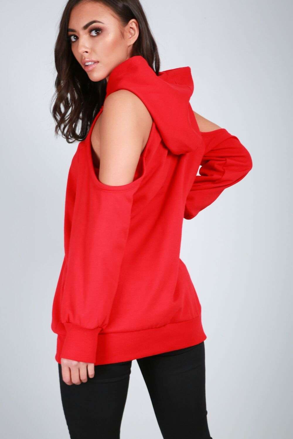 Brianna Cold Shoulder Slogan Print Hoodie - bejealous-com