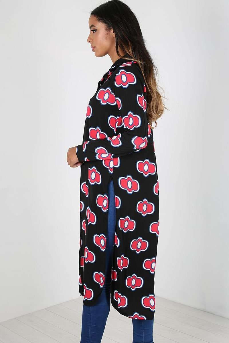 Brionie Floral Blossom Chiffon Midi Shirt Dress - bejealous-com