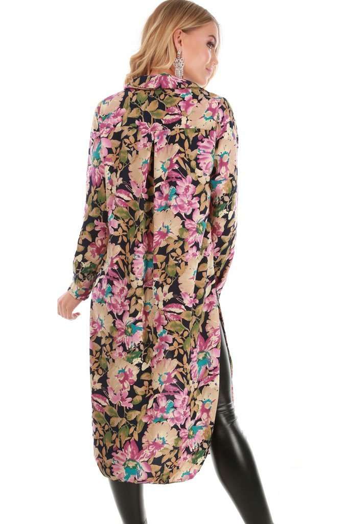 Brionie Floral Chiffon Midi Shirt Dress - bejealous-com