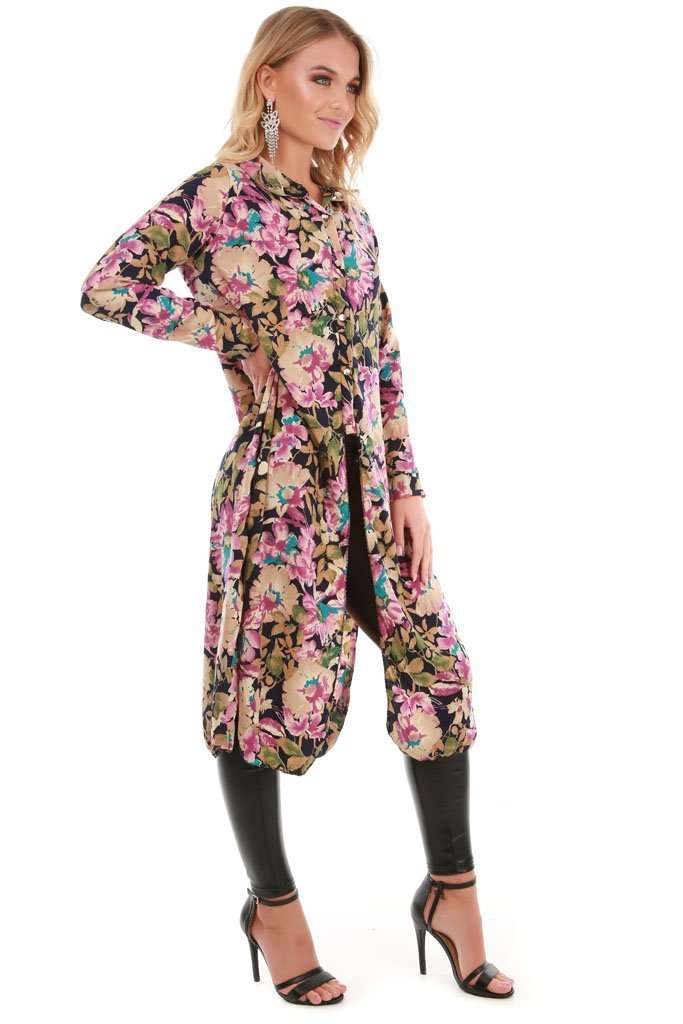 Brionie Floral Chiffon Midi Shirt Dress - bejealous-com