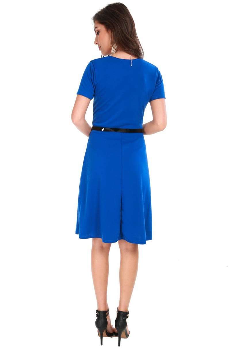Burgundy Cap Sleeve Belted Midi Skater Dress - bejealous-com