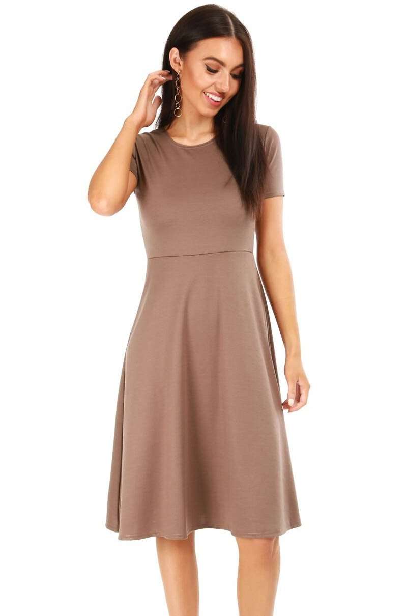 Burgundy Cap Sleeve Belted Midi Skater Dress - bejealous-com
