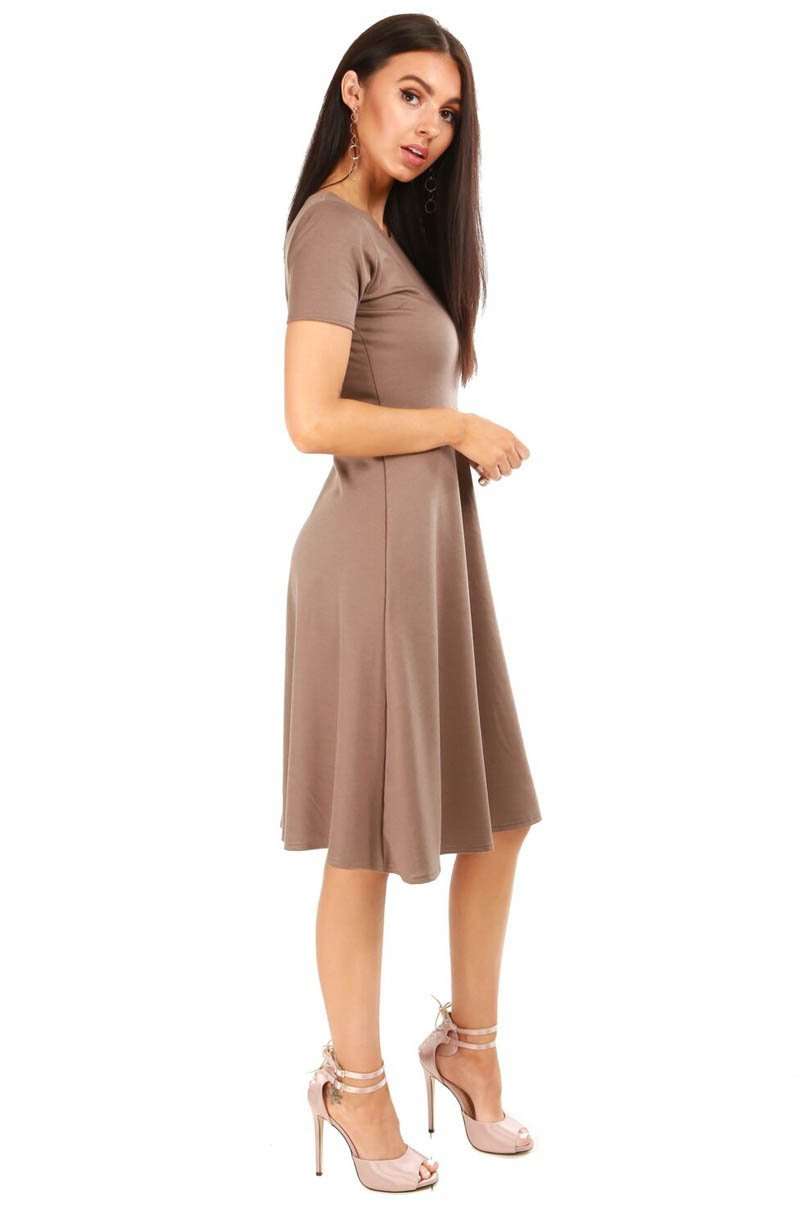 Burgundy Cap Sleeve Belted Midi Skater Dress - bejealous-com