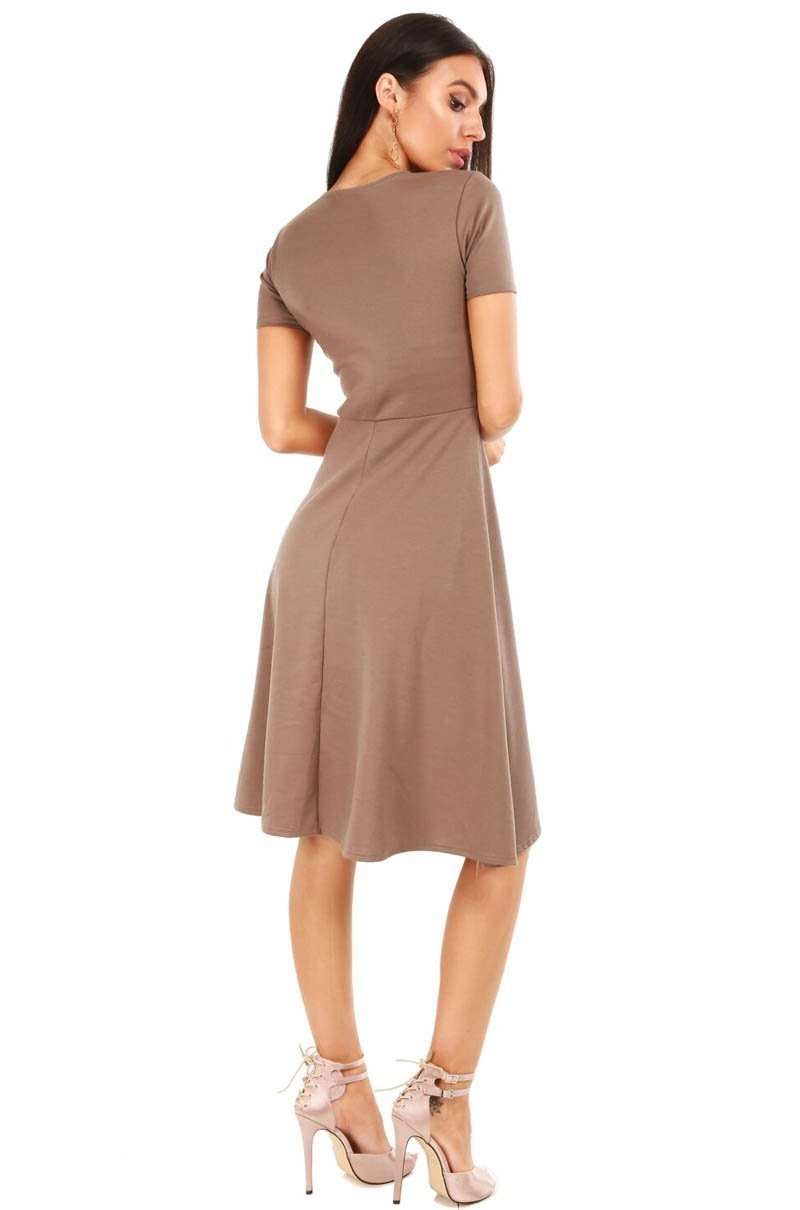 Burgundy Cap Sleeve Belted Midi Skater Dress - bejealous-com