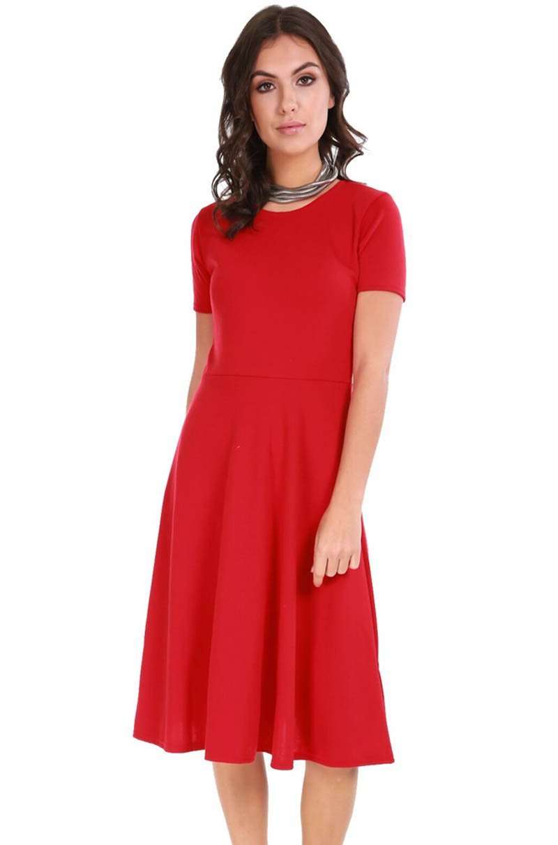 Burgundy Cap Sleeve Belted Midi Skater Dress - bejealous-com