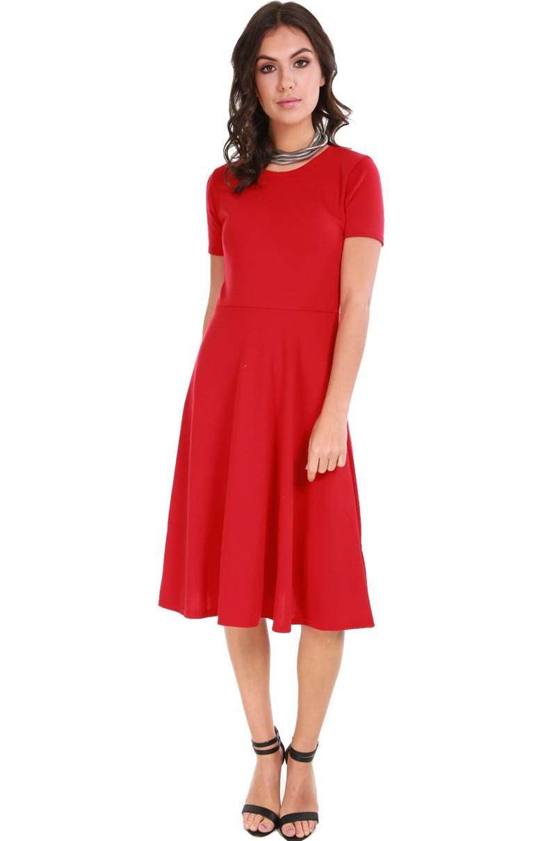 Burgundy Cap Sleeve Belted Midi Skater Dress - bejealous-com