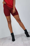 Burgundy Lace Insert High Waisted Cycling Shorts - bejealous-com