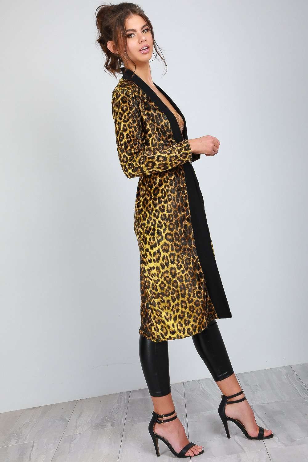 Cadie Leopard Print Faux Velour Maxi Cardigan - bejealous-com