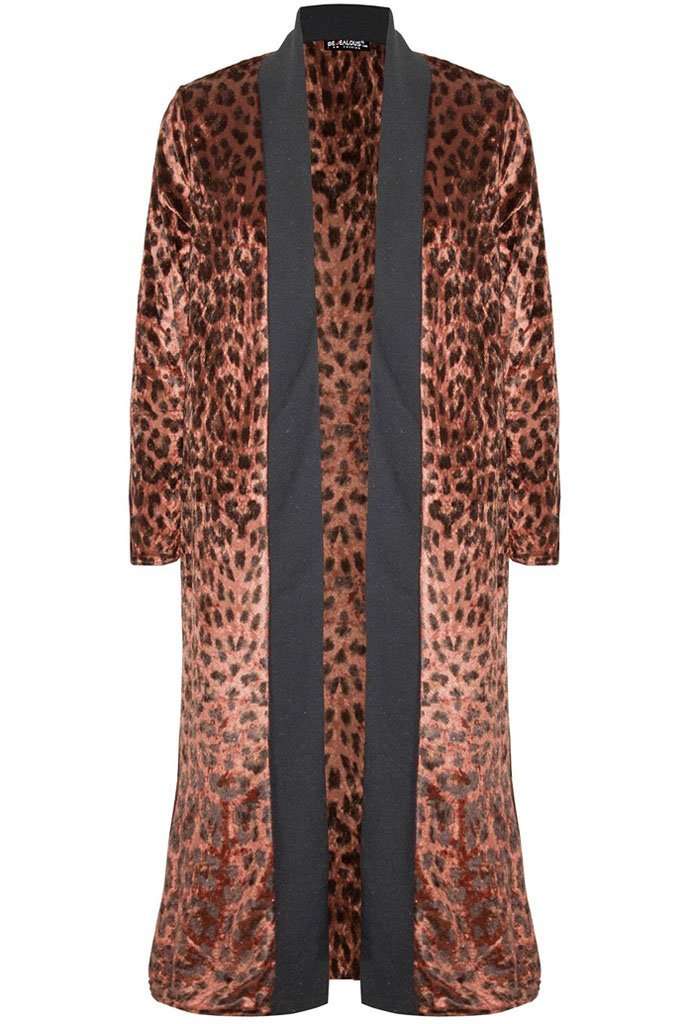 Cadie Leopard Print Faux Velvet Maxi Cardigan - bejealous-com