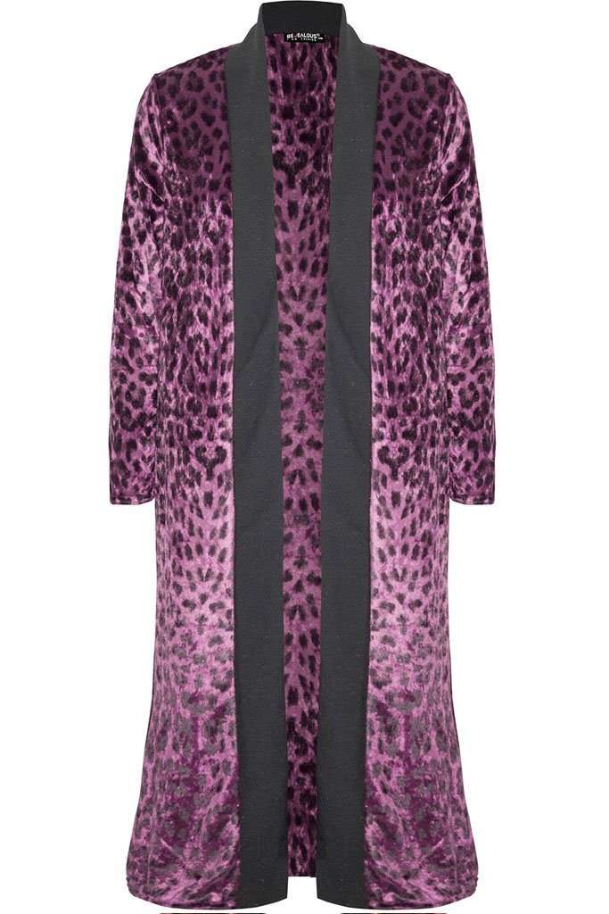 Cadie Leopard Print Faux Velvet Maxi Cardigan - bejealous-com