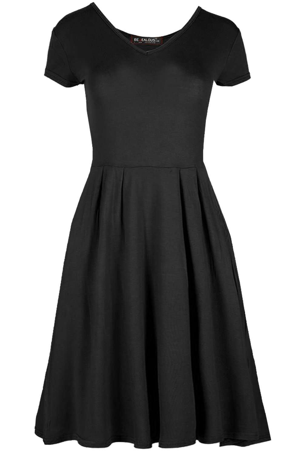 Cadie V Neck Basic Jersey Mini Swing Dress - bejealous-com