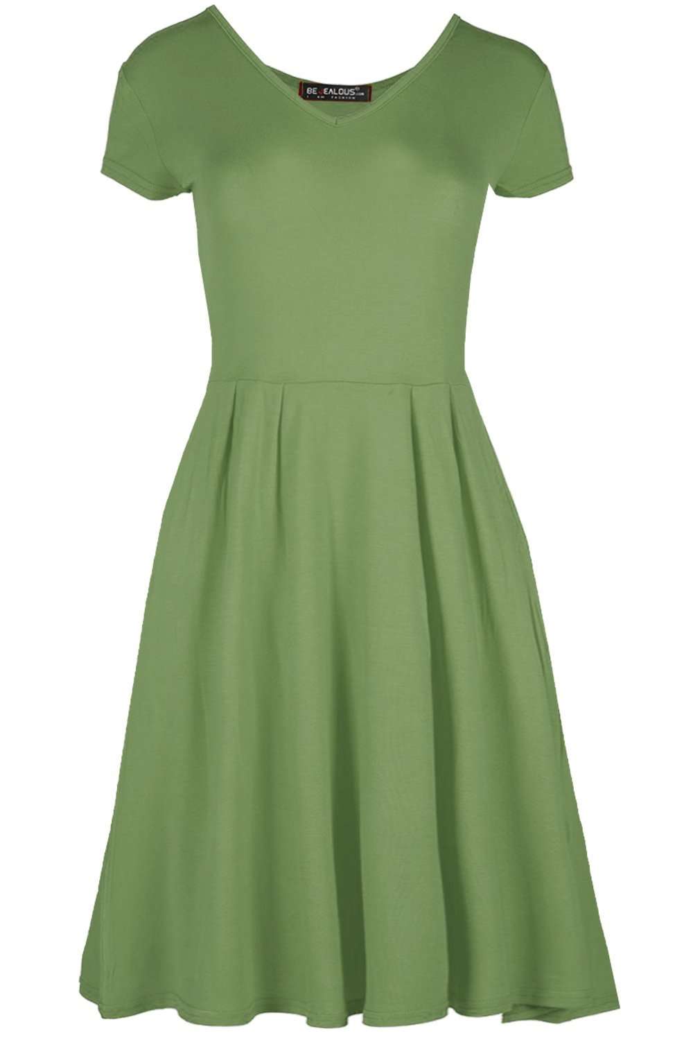 Cadie V Neck Basic Jersey Mini Swing Dress - bejealous-com