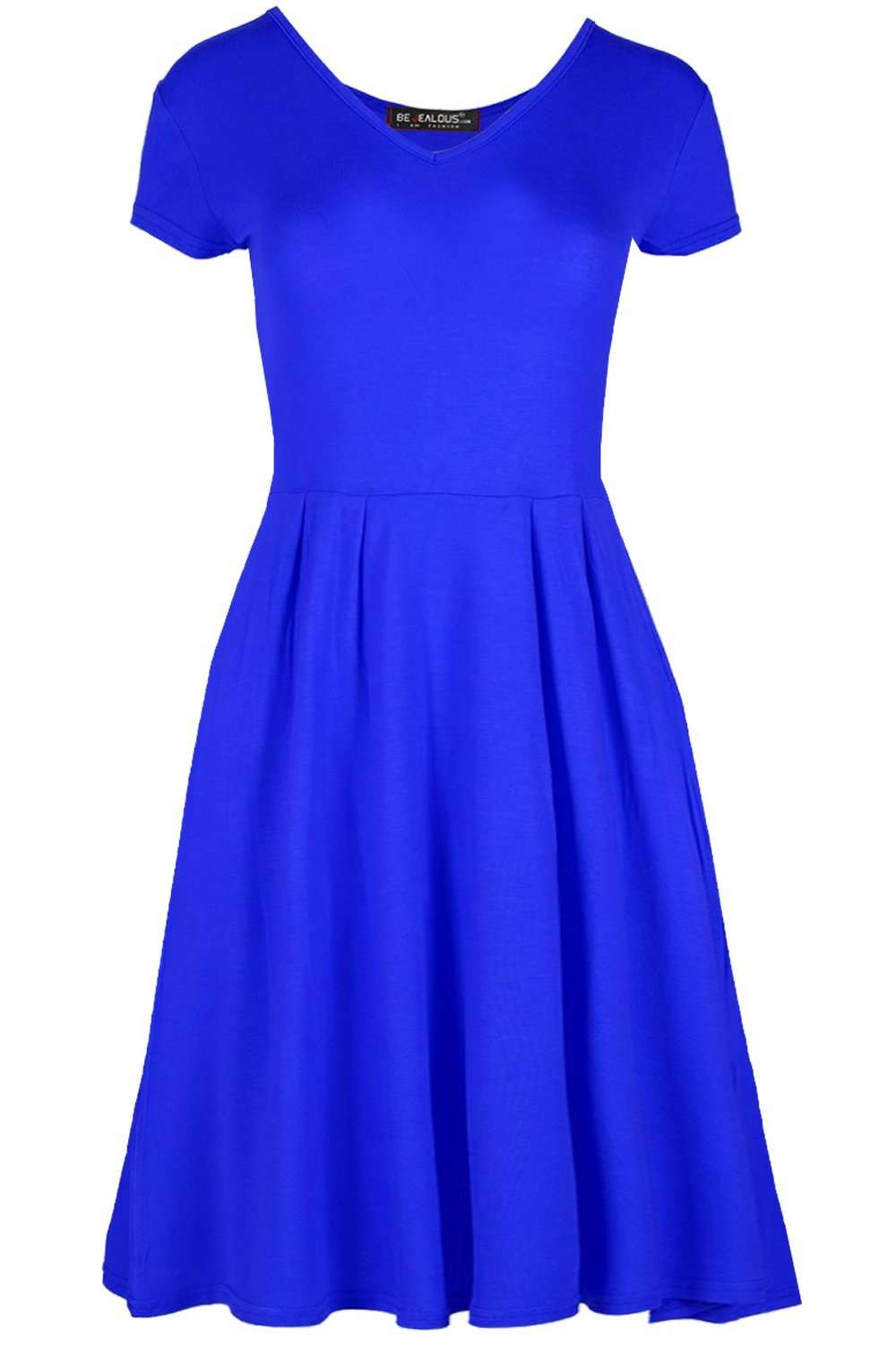 Cadie V Neck Basic Jersey Mini Swing Dress - bejealous-com