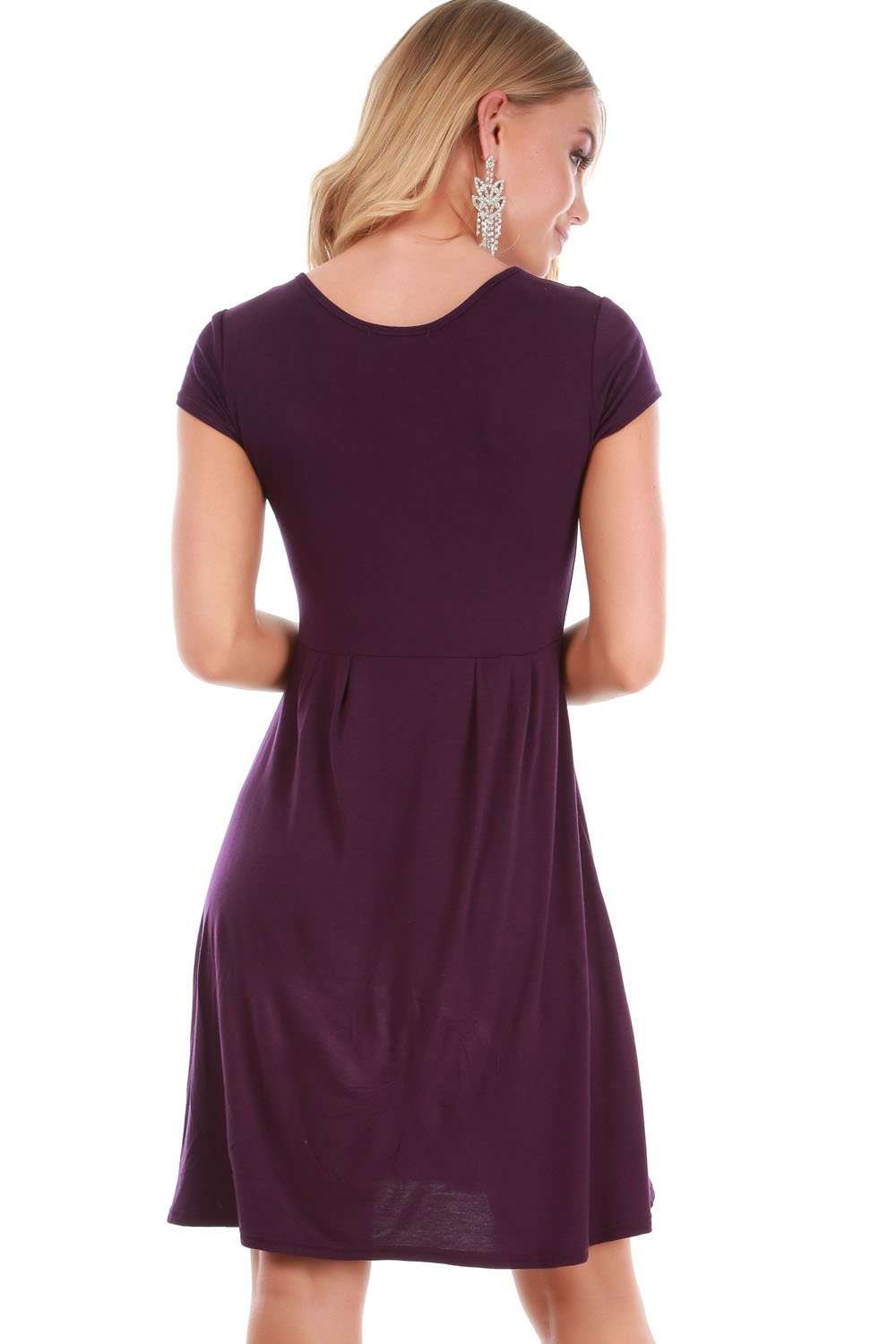 Cadie V Neck Basic Jersey Mini Swing Dress - bejealous-com