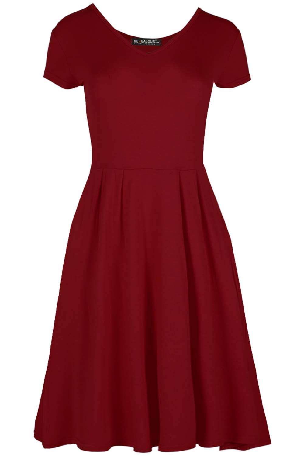 Cadie V Neck Basic Jersey Mini Swing Dress - bejealous-com