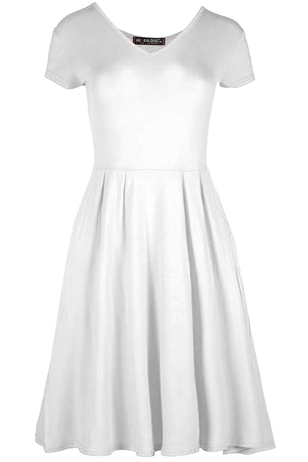 Cadie V Neck Basic Jersey Mini Swing Dress - bejealous-com