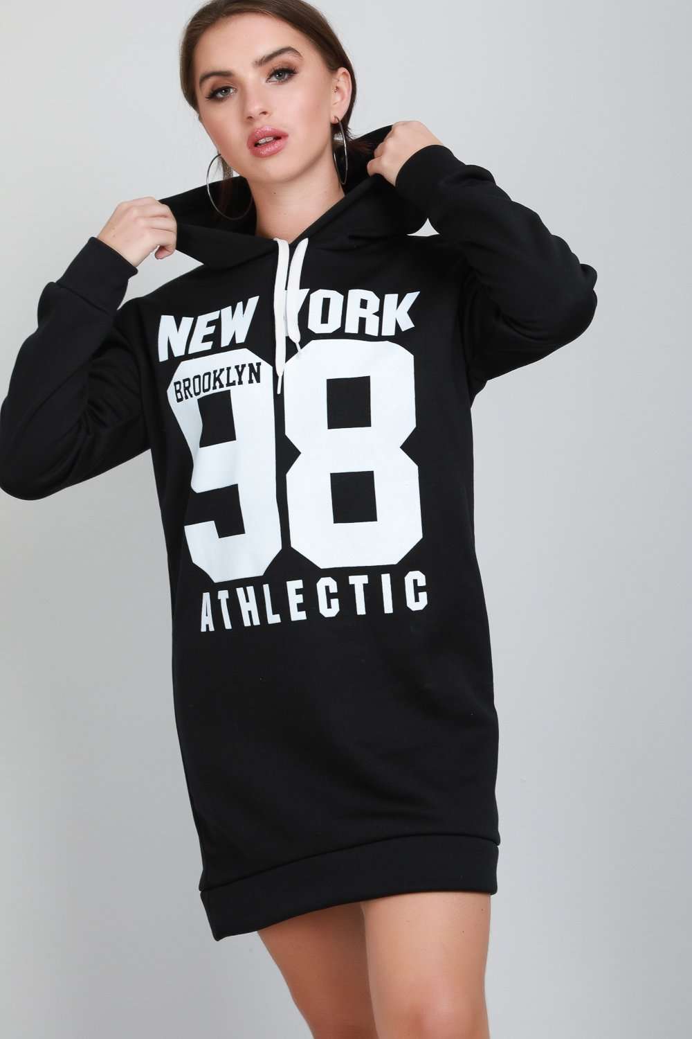 Red New York Slogan Print Mini Sweatshirt Dress - bejealous-com