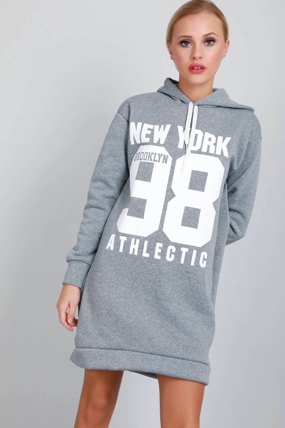 Long Sleeve New York Slogan Print Sweatshirt Dress - bejealous-com