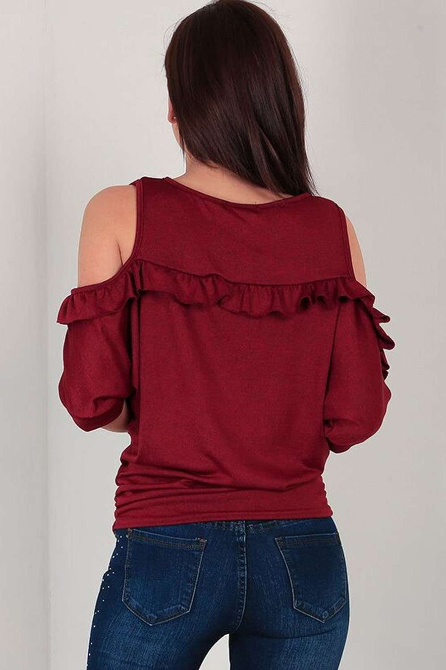 Callie Cold Shoulder Frilly Ruched Top - bejealous-com