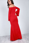 Callie Flare Sleeve Bardot Fishtail Maxi Dress - bejealous-com