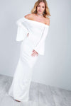 Callie Flare Sleeve Bardot Fishtail Maxi Dress - bejealous-com