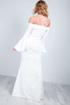 Callie Flare Sleeve Bardot Fishtail Maxi Dress - bejealous-com