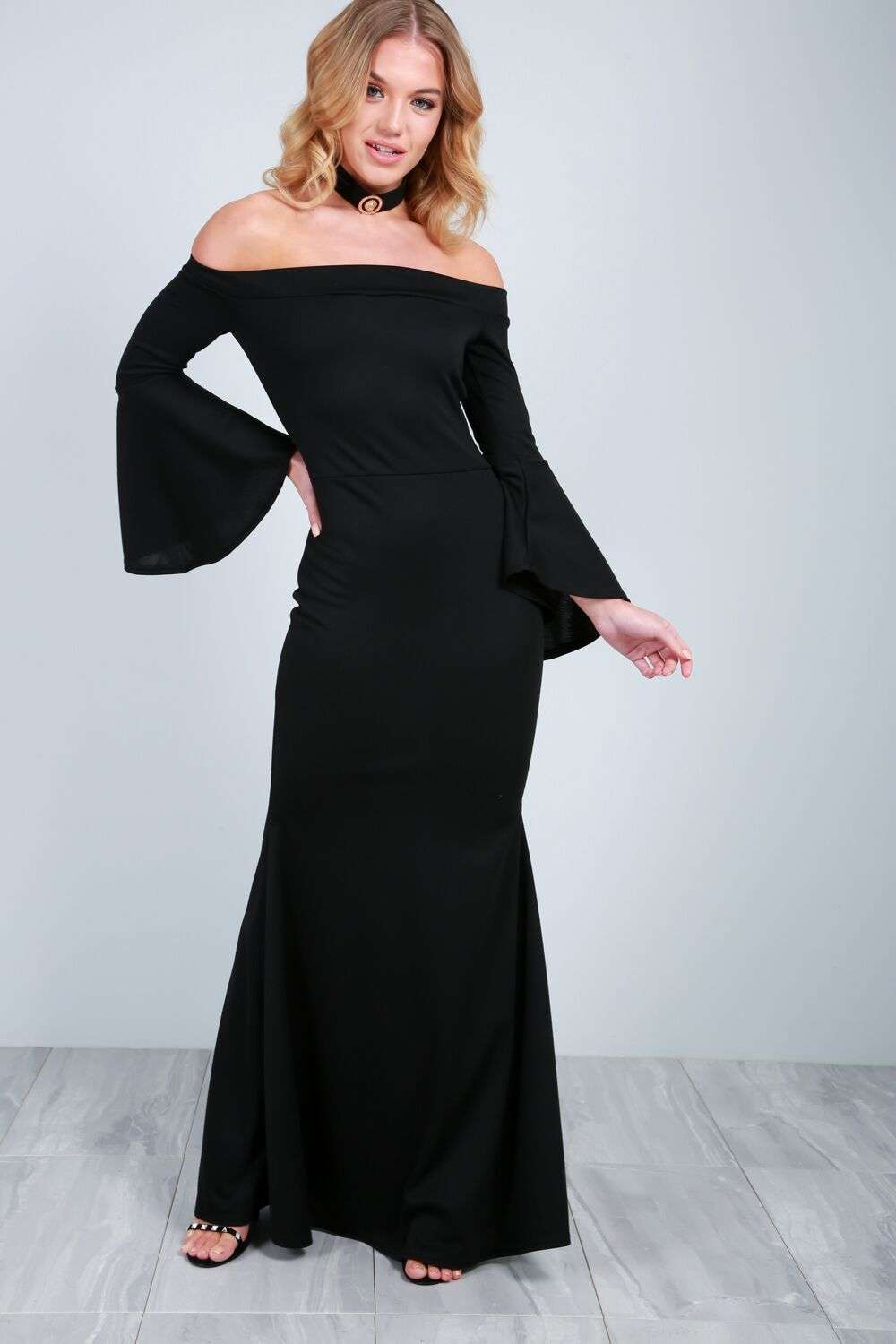 Callie Flute Sleeve Off Shoulder Maxi Dress - bejealous-com