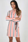 Callie Long Sleeve Striped Belted Shirt Dress - bejealous-com