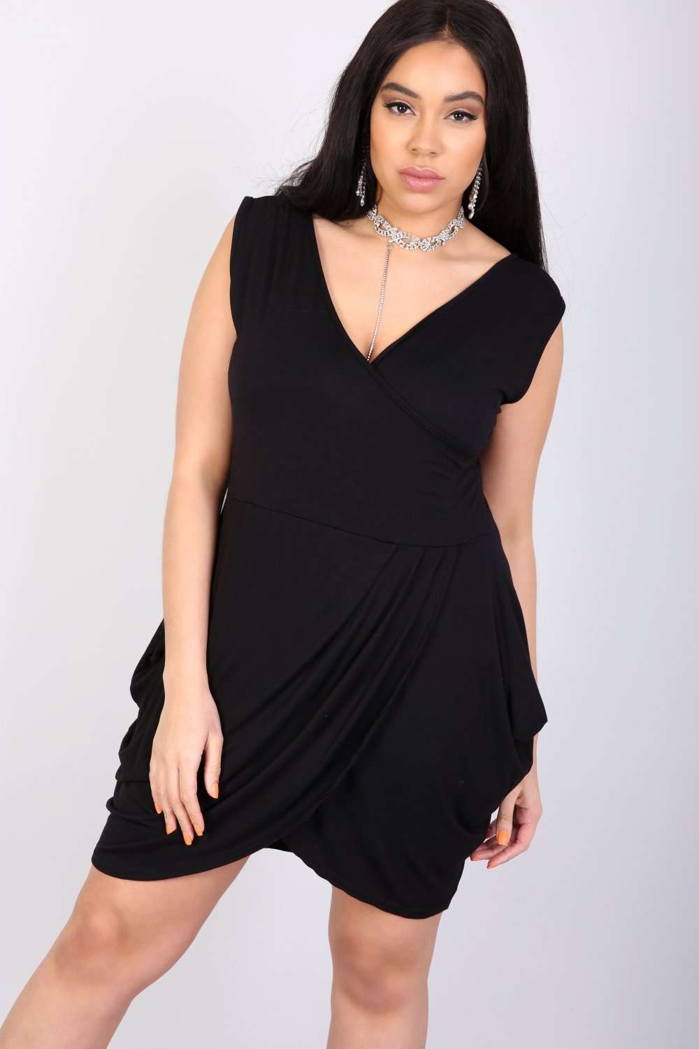 Callie Plus Size Wrap Over Mini Dress - bejealous-com