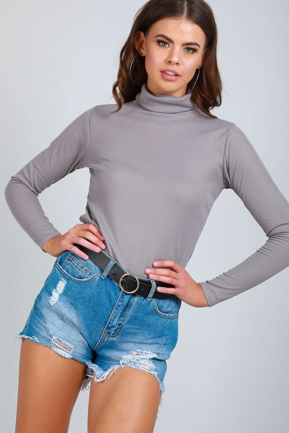 Long Sleeve Navy Polo Neck Knitted Top - bejealous-com